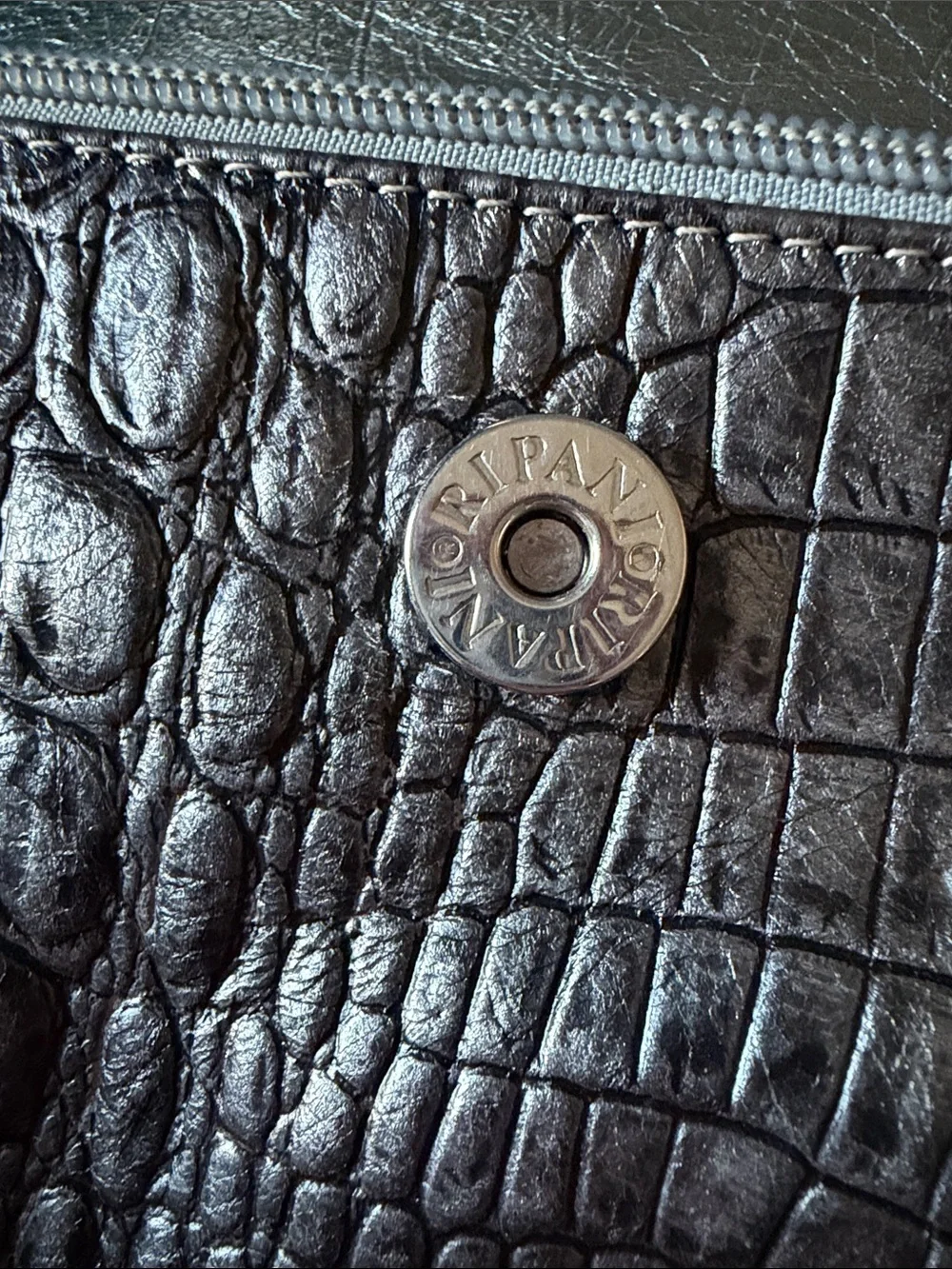 RIPANI Silver Pewter Croc-Embossed Satchel with Medallion Detail